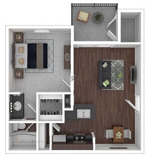 Floor plan for 1 bed, 1 bath, 564 sqft